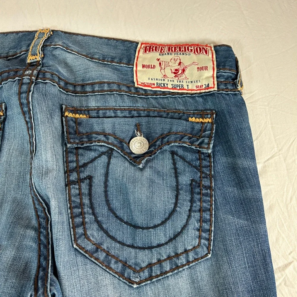 VTG True Religion Ricky Super T Made in USA Mens Blue Straight Leg Jeans Size 42